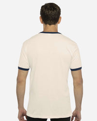 Custom Ringer T-Shirt (Next Level 3604) - Natural/ Midnight Navy (on model)