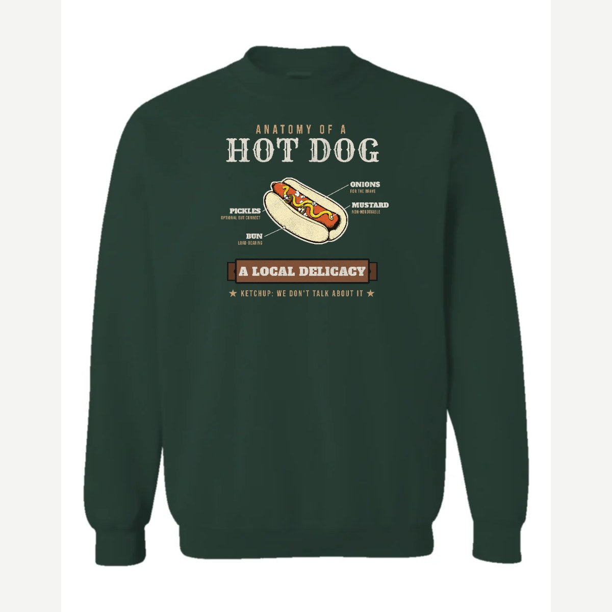 Anatomy of a Hot Dog — Crewneck Sweatshirt / Forest Green