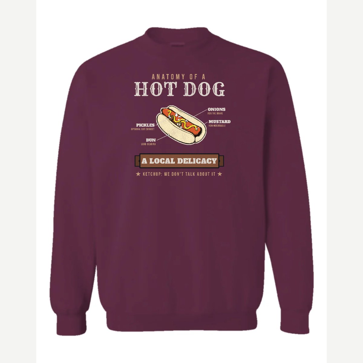 Anatomy of a Hot Dog — Crewneck Sweatshirt / Maroon