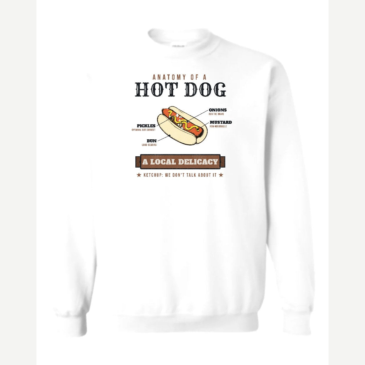 Anatomy of a Hot Dog — Crewneck Sweatshirt / White