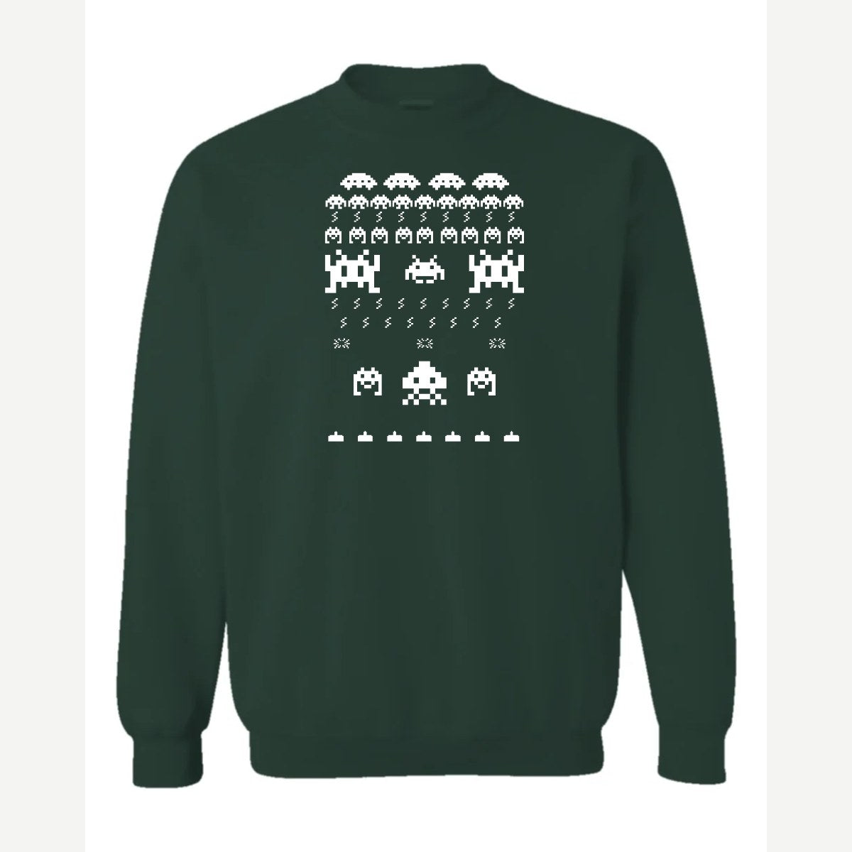Arcade Invaders Christmas — Crewneck Sweatshirt / Forest Green