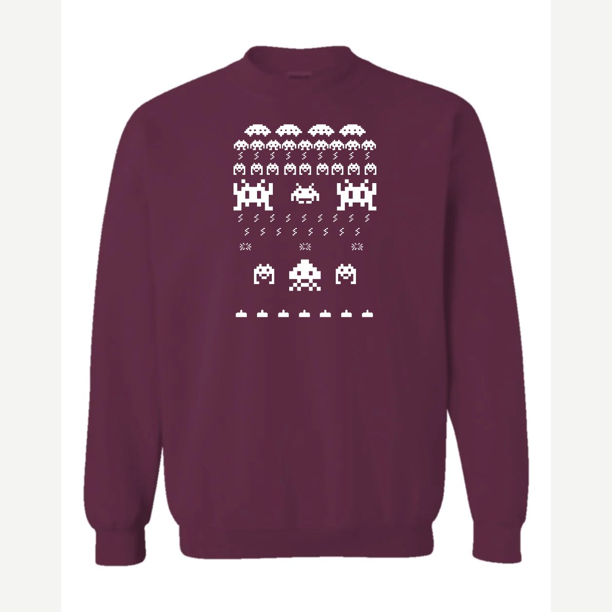 Arcade Invaders Christmas — Crewneck Sweatshirt / Maroon