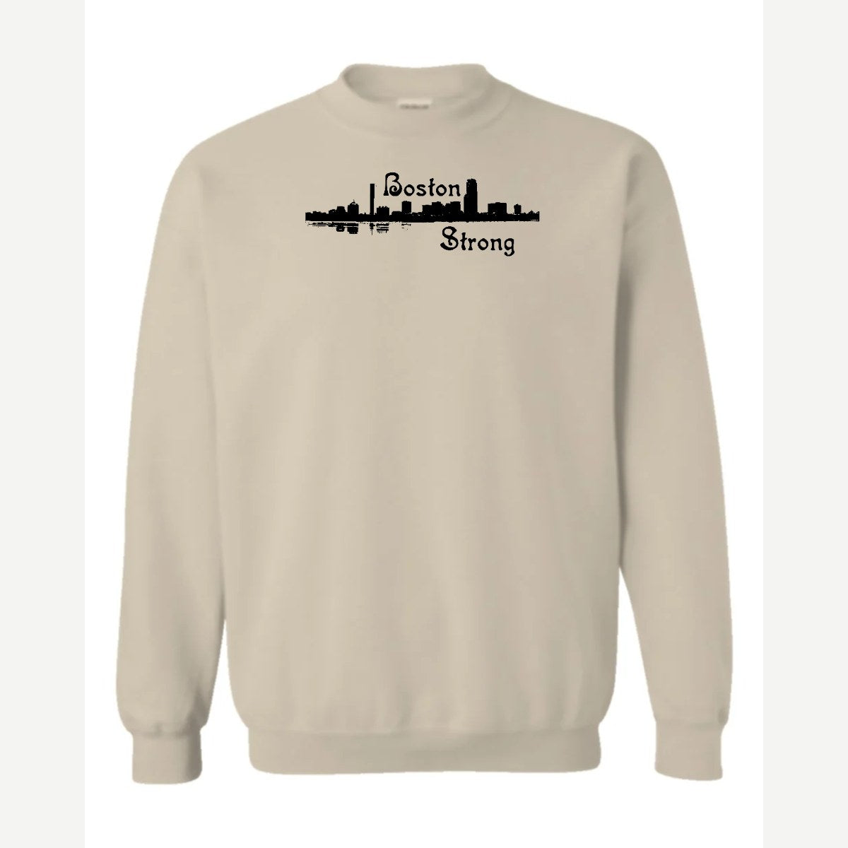 Boston Strong Skyline (Script) — Crewneck Sweatshirt / Sand