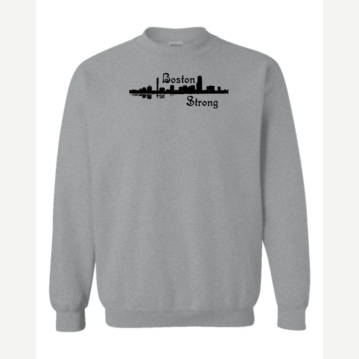 Boston Strong Skyline (Script) — Crewneck Sweatshirt / Sport Grey