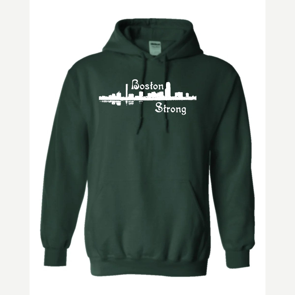 Boston Strong Skyline (Script) — Hoodie / Forest Green