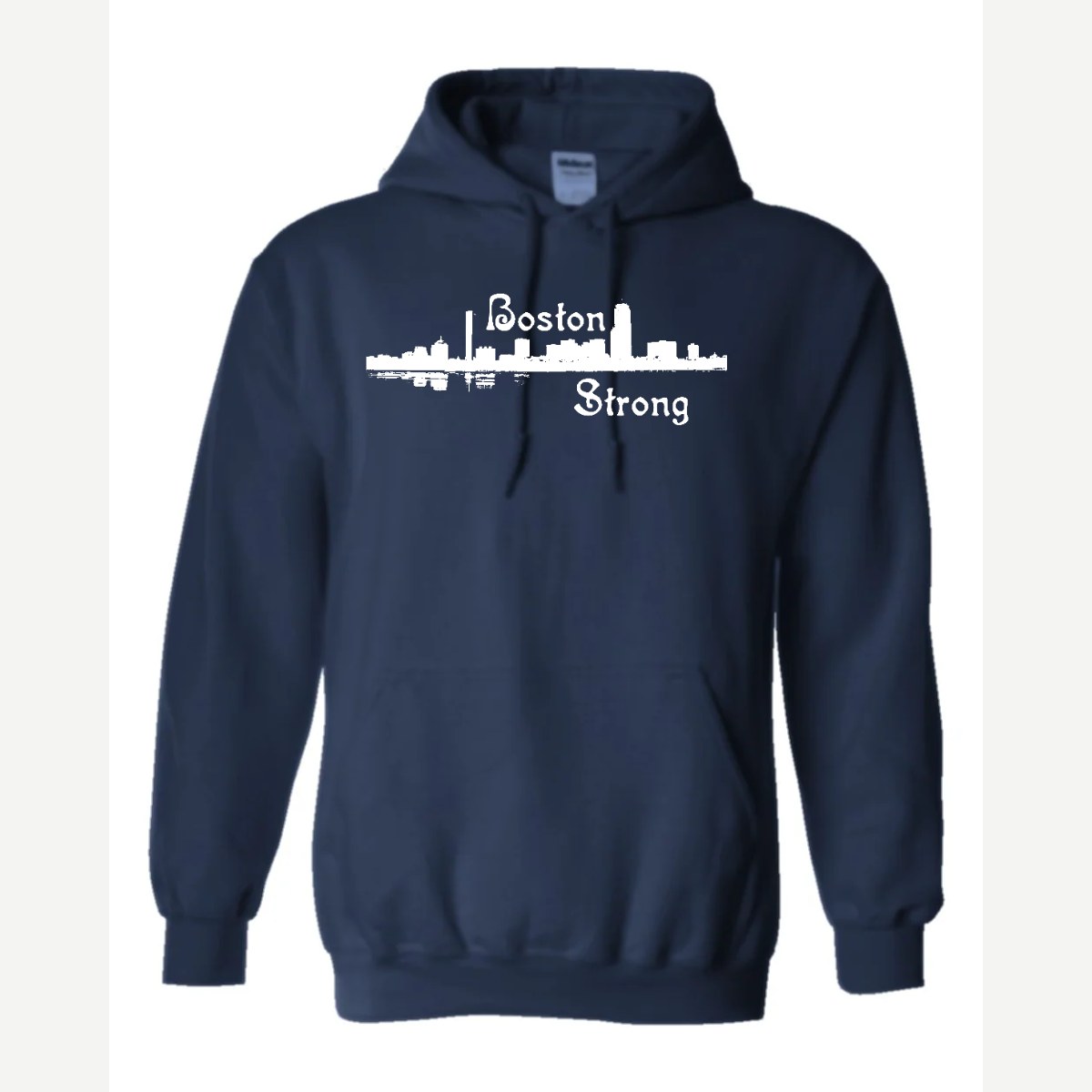 Boston Strong Skyline (Script) — Hoodie / Navy