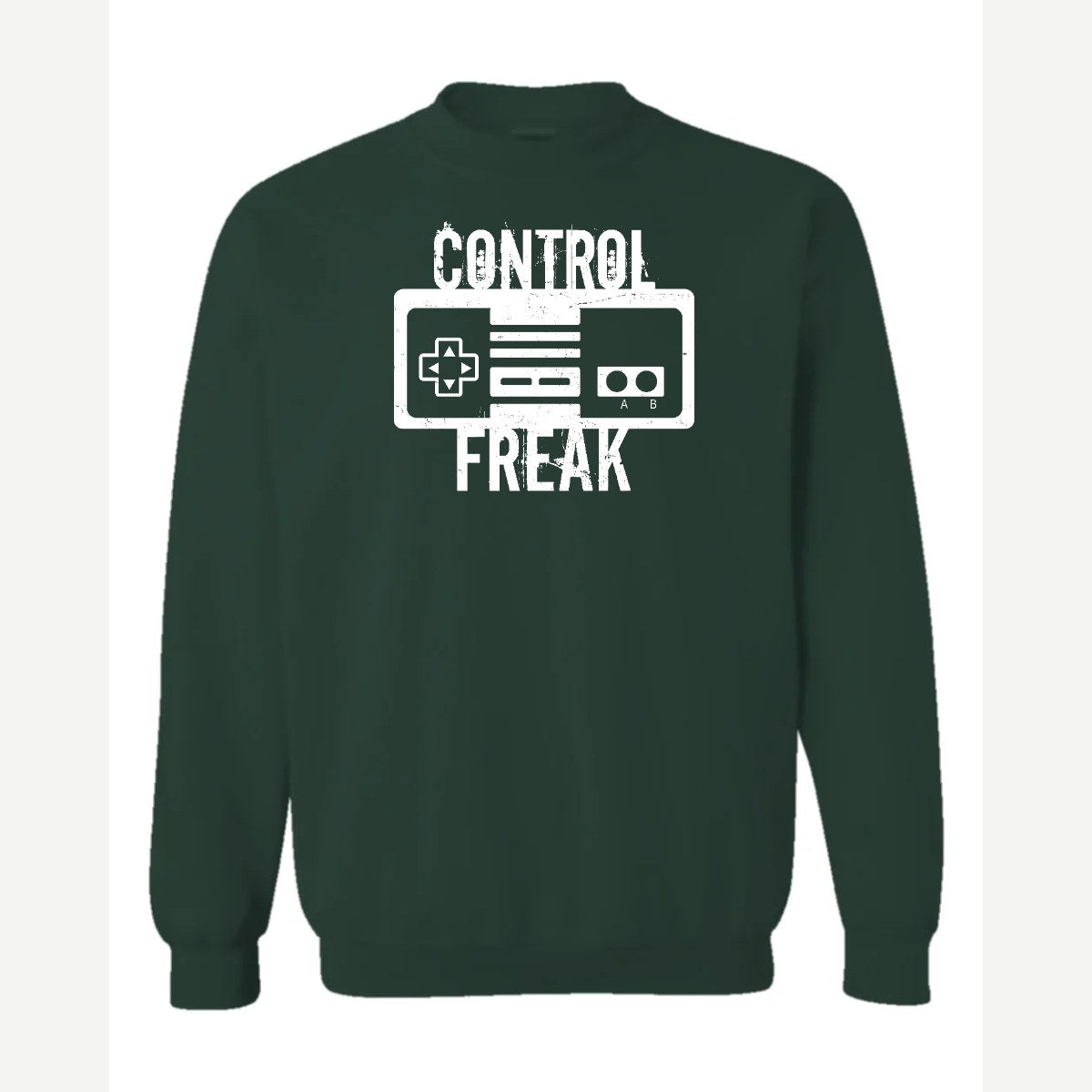 Control Freak (Retro Game Controller) — Crewneck Sweatshirt / Forest Green