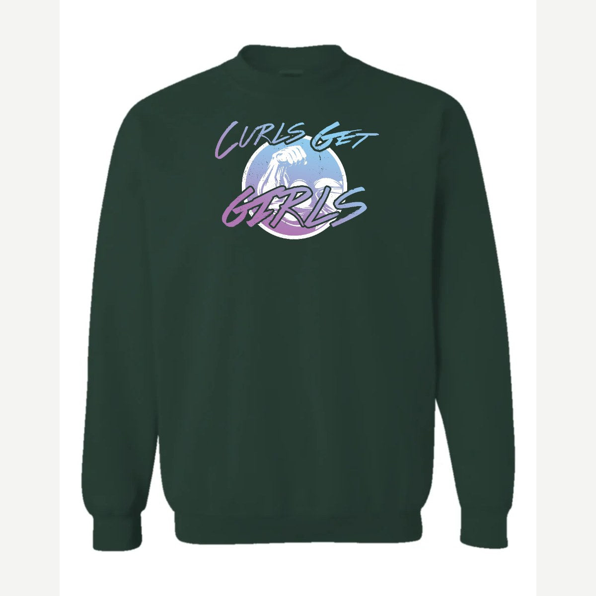 Curls Get Girls — Crewneck Sweatshirt / Forest Green