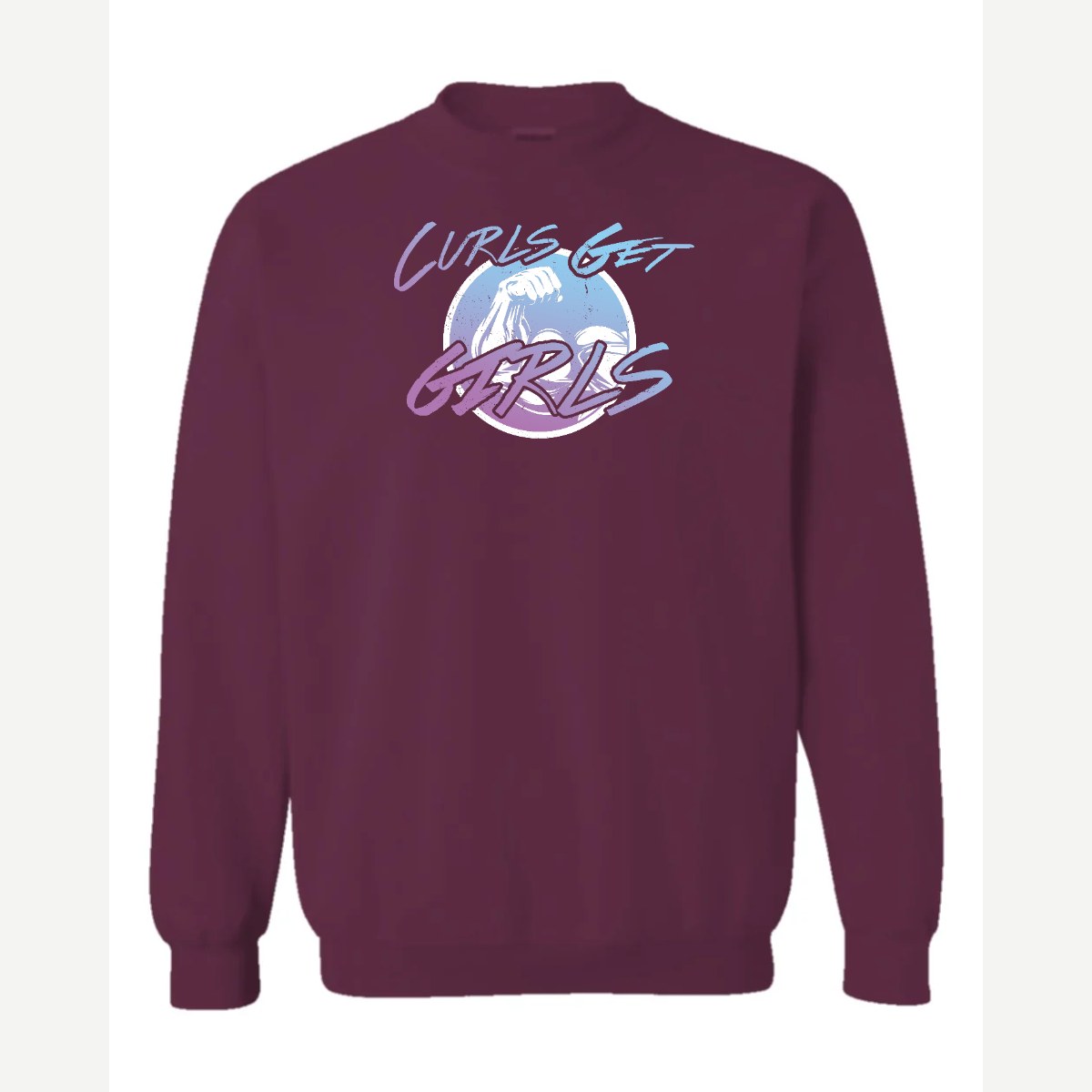 Curls Get Girls — Crewneck Sweatshirt / Maroon