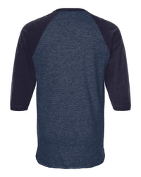 Custom 3/4 Sleeve Raglan Baseball Tee (Tultex 245) - Heather Denim/Navy (back)