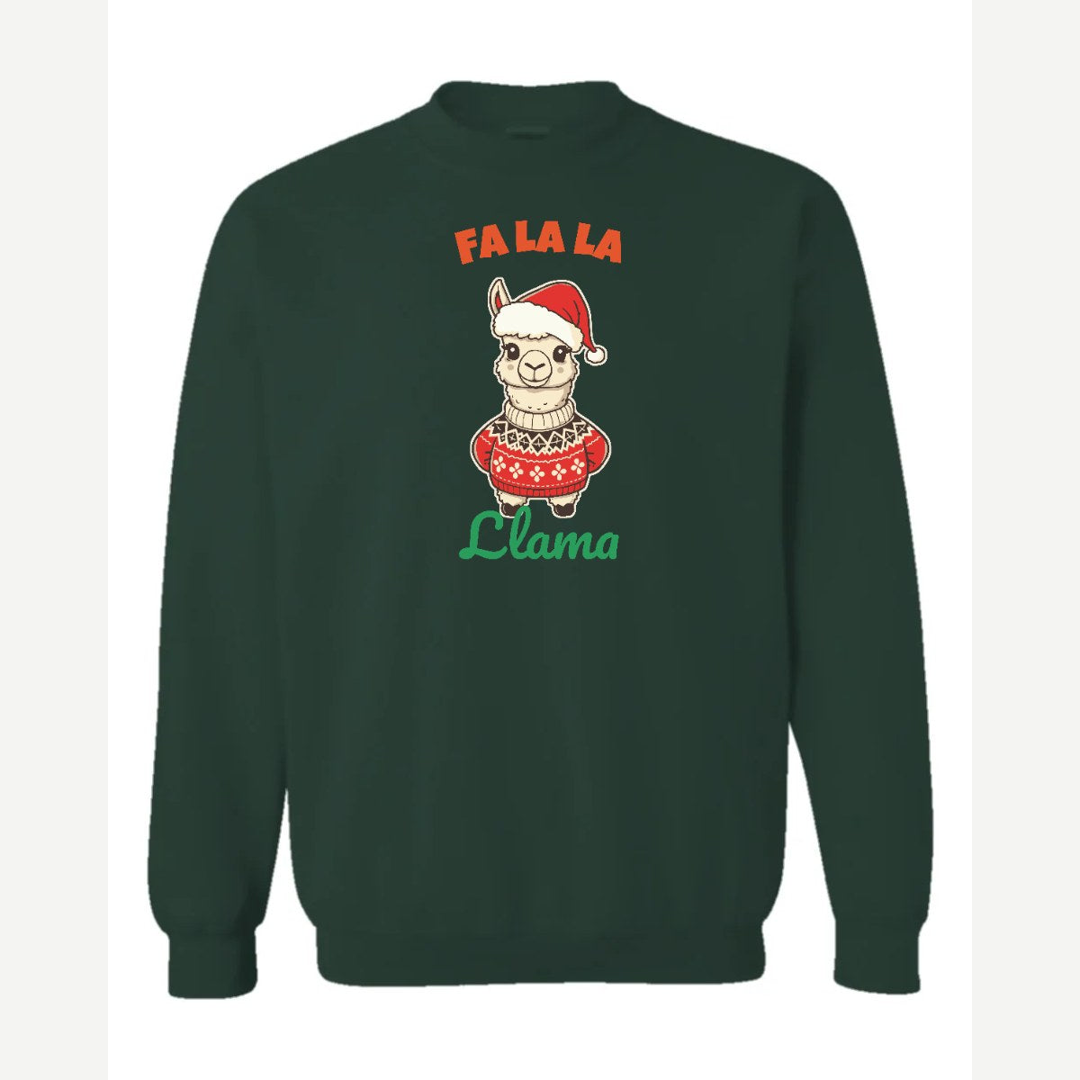Fa La La Llama — Crewneck Sweatshirt / Forest Green
