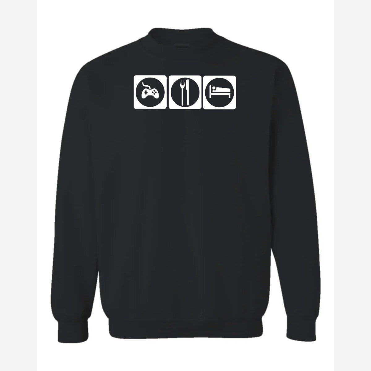 Game, Eat, Sleep — Crewneck Sweatshirt / Black