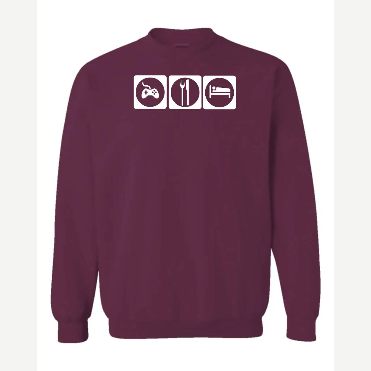 Game, Eat, Sleep — Crewneck Sweatshirt / Maroon