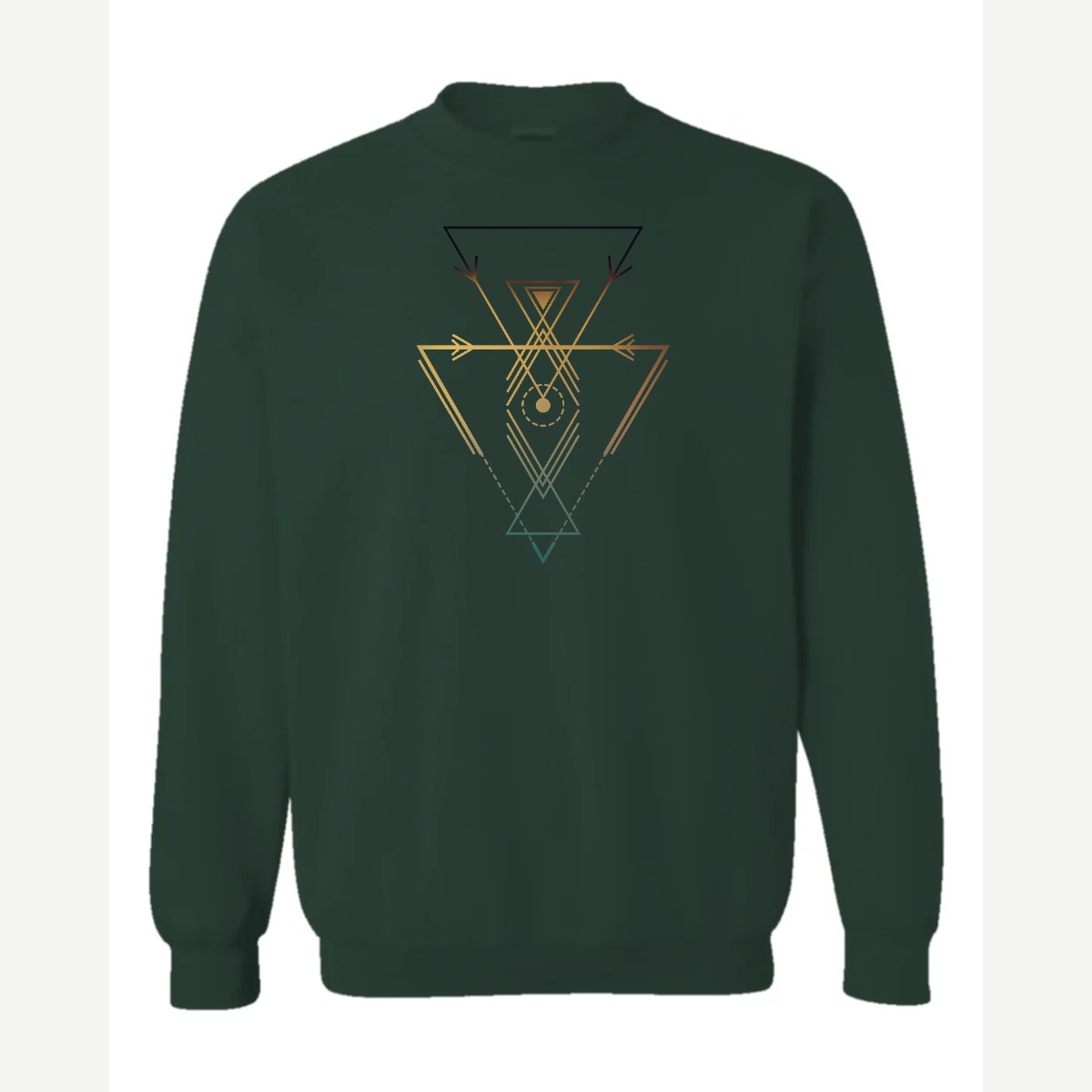 Geometric Arrows & Triangles — Crewneck Sweatshirt / Forest Green