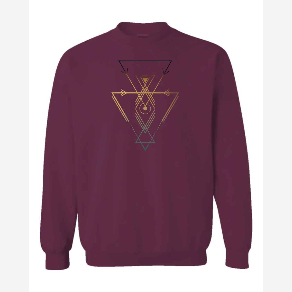 Geometric Arrows & Triangles — Crewneck Sweatshirt / Maroon