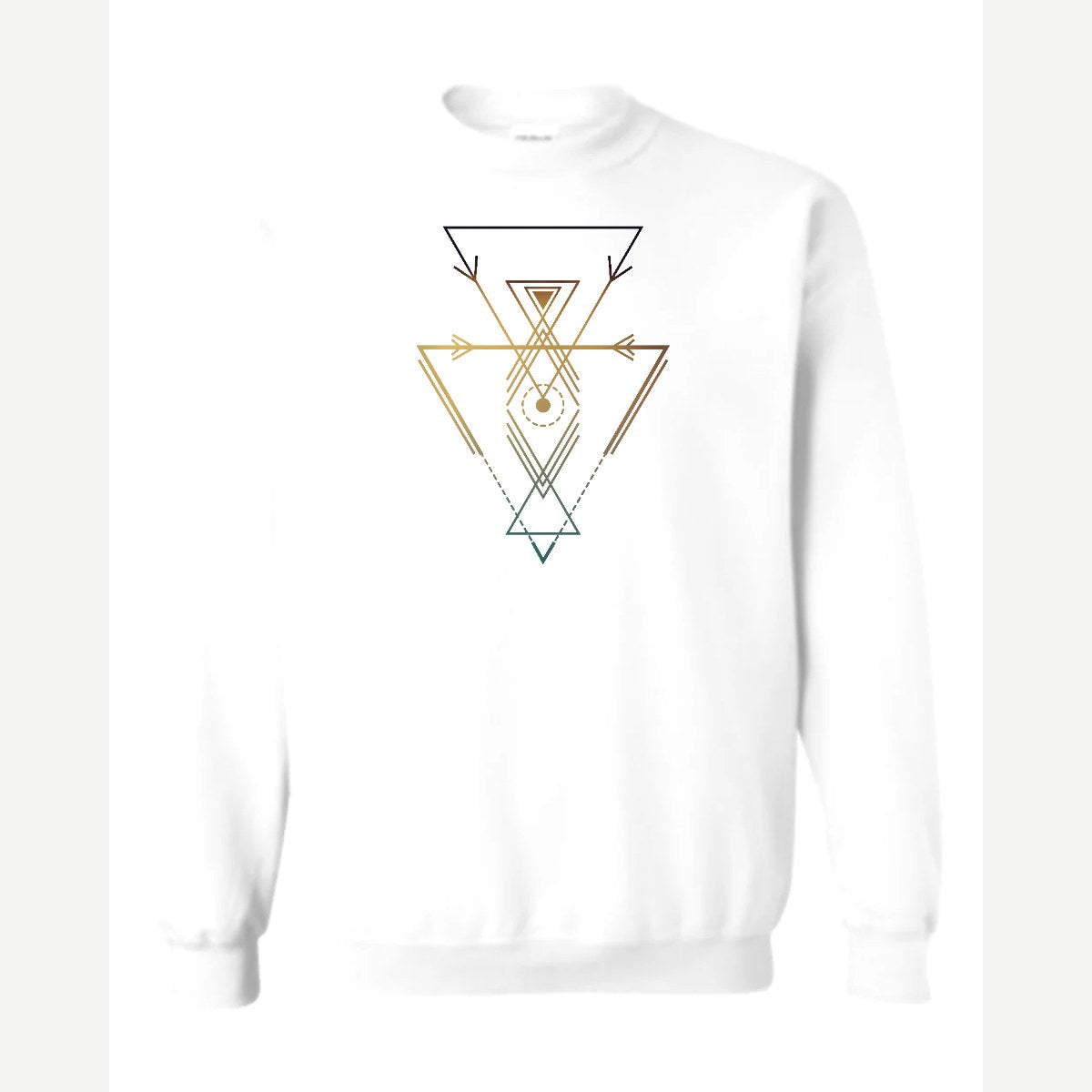 Geometric Arrows & Triangles — Crewneck Sweatshirt / White