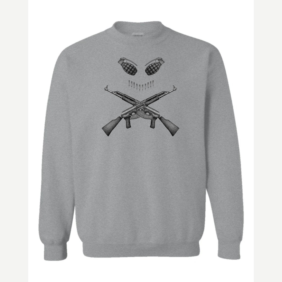 Guns & Grenades Skull and Crossbones — Crewneck Sweatshirt / Sport Grey