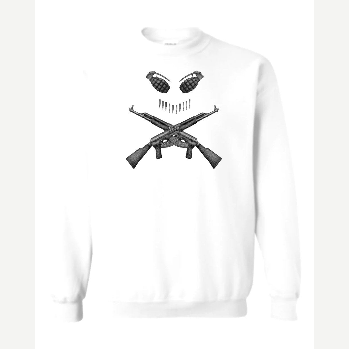 Guns & Grenades Skull and Crossbones — Crewneck Sweatshirt / White