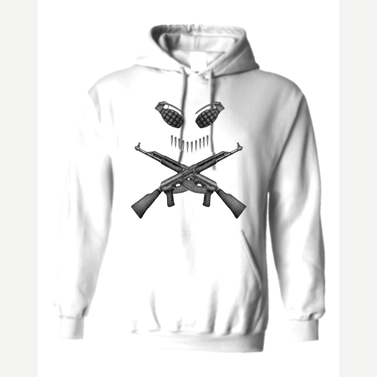Guns & Grenades Skull and Crossbones — Hoodie / White