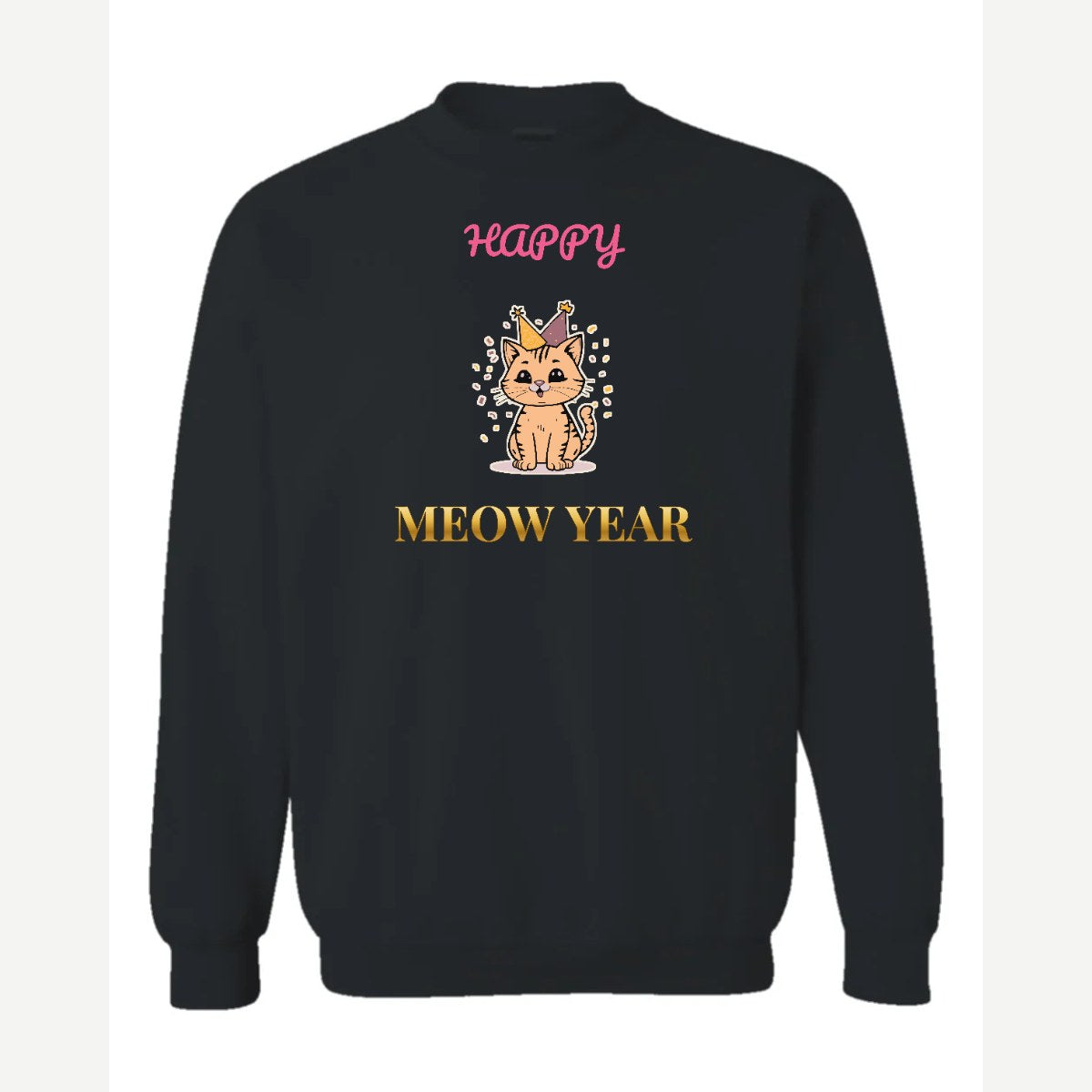 Happy Meow Year — Crewneck Sweatshirt / Black