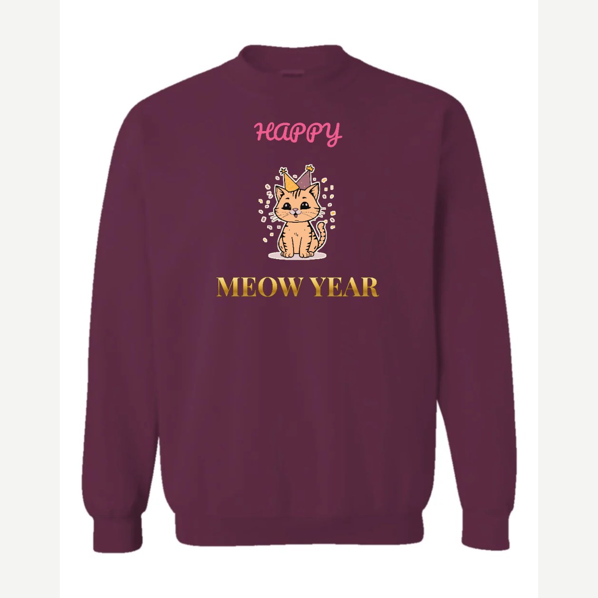 Happy Meow Year — Crewneck Sweatshirt / Maroon