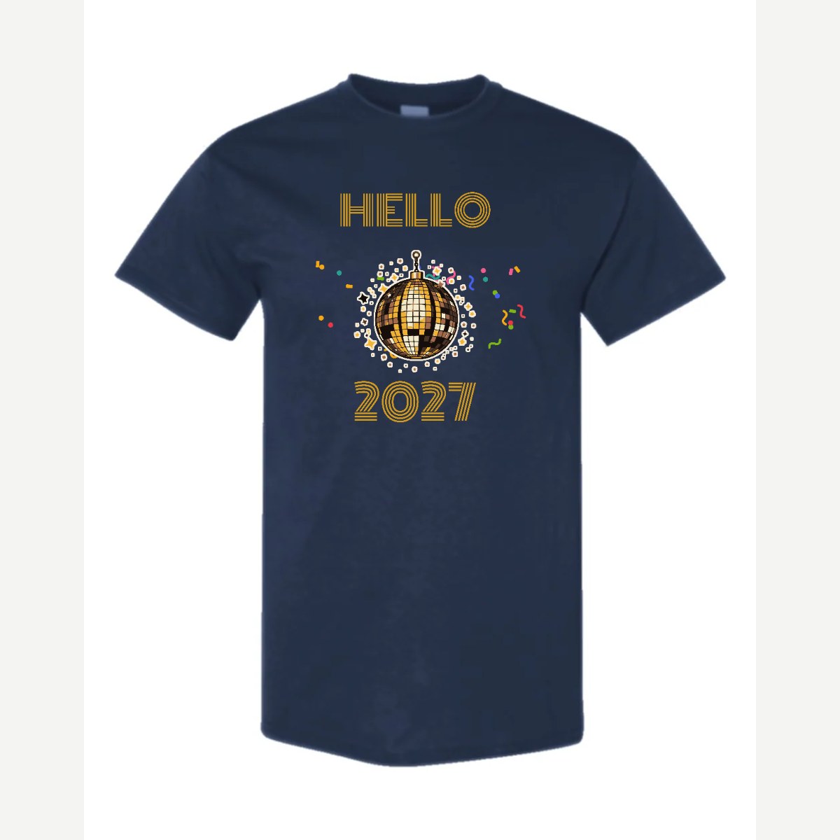 Hello New Year Disco Ball — Classic Tee / Navy