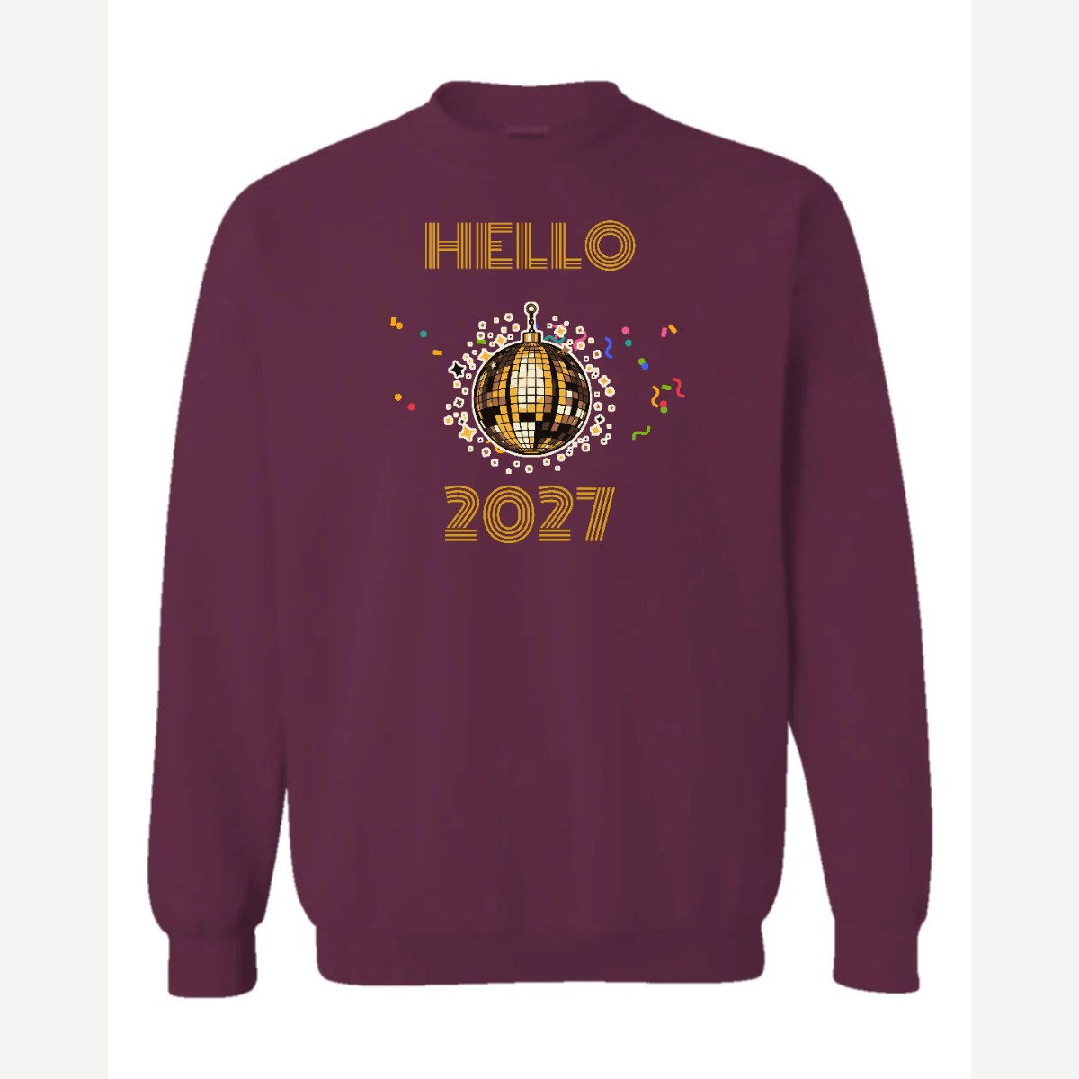 Hello New Year Disco Ball — Crewneck Sweatshirt / Maroon