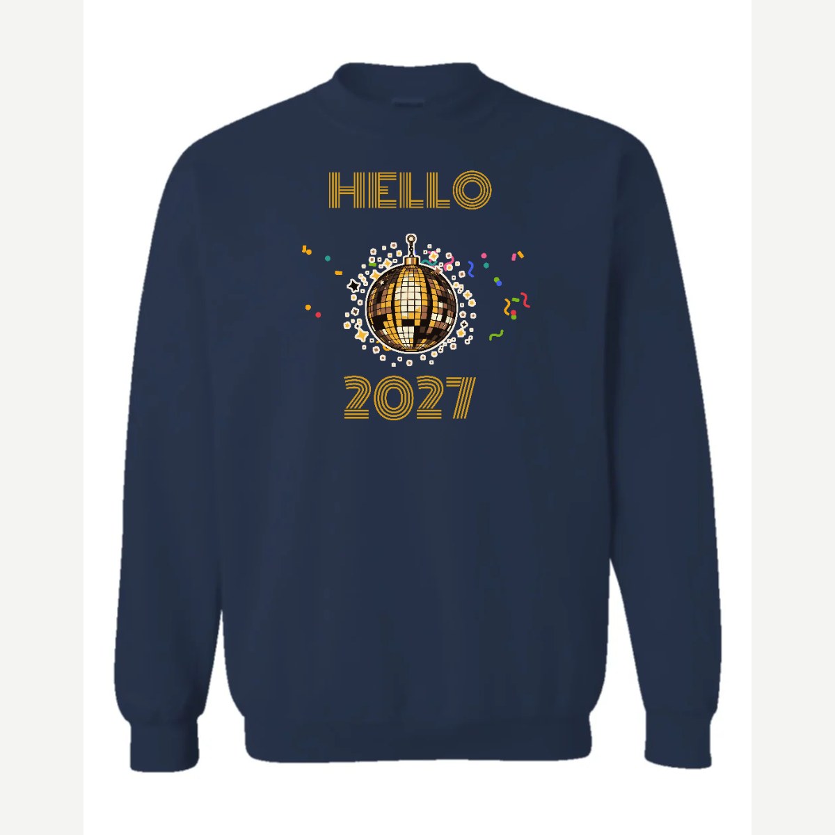 Hello New Year Disco Ball — Crewneck Sweatshirt / Navy