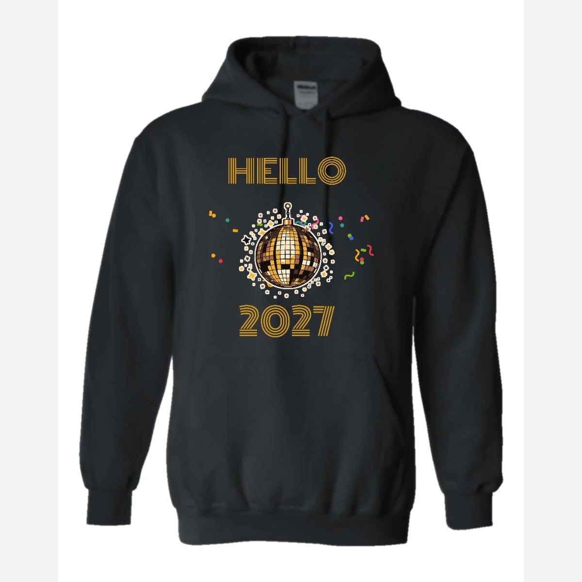 Hello New Year Disco Ball — Hoodie / Black