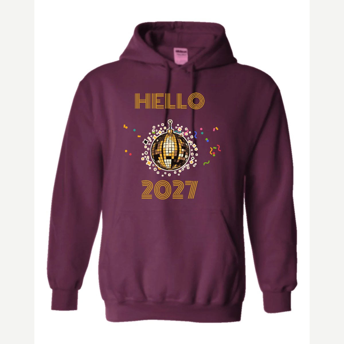 Hello New Year Disco Ball — Hoodie / Maroon