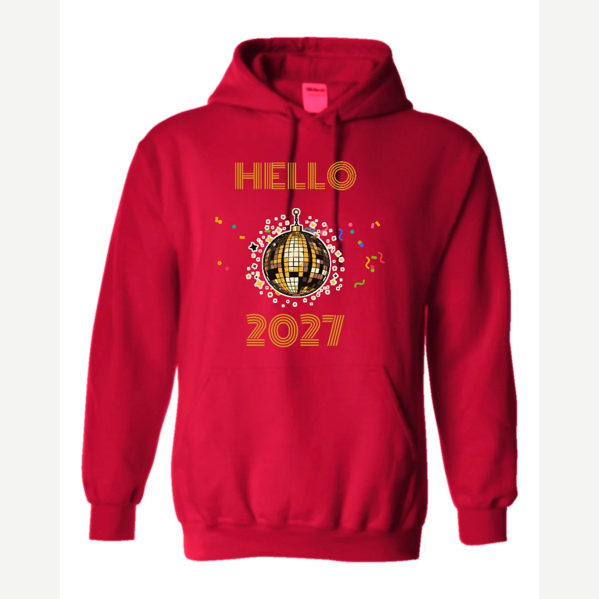 Hello New Year Disco Ball — Hoodie / Red