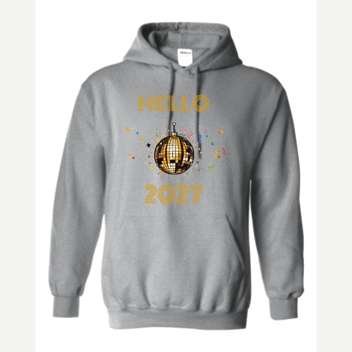 Hello New Year Disco Ball — Hoodie / Sport Grey