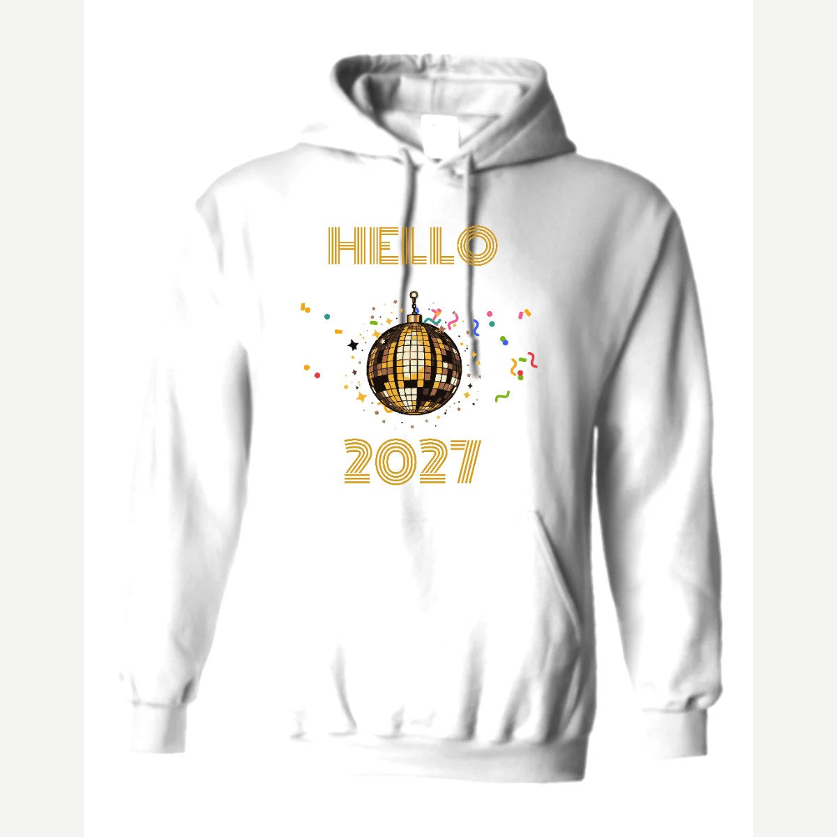 Hello New Year Disco Ball — Hoodie / White
