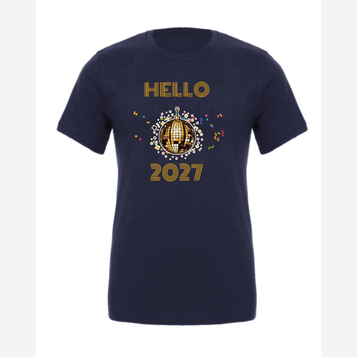 Hello New Year Disco Ball — Premium Tee / Navy