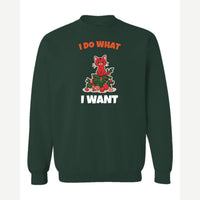 I Do What I Want (Christmas Cat) — Crewneck Sweatshirt / Forest Green