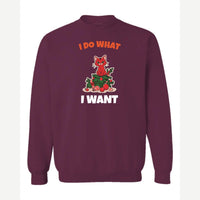 I Do What I Want (Christmas Cat) — Crewneck Sweatshirt / Maroon