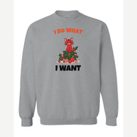 I Do What I Want (Christmas Cat) — Crewneck Sweatshirt / Sport Grey