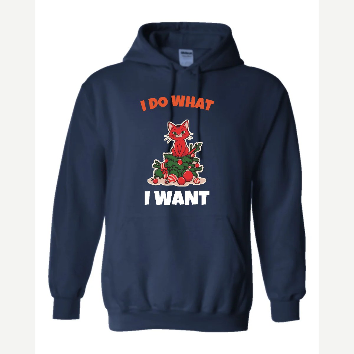 I Do What I Want (Christmas Cat) — Hoodie / Navy