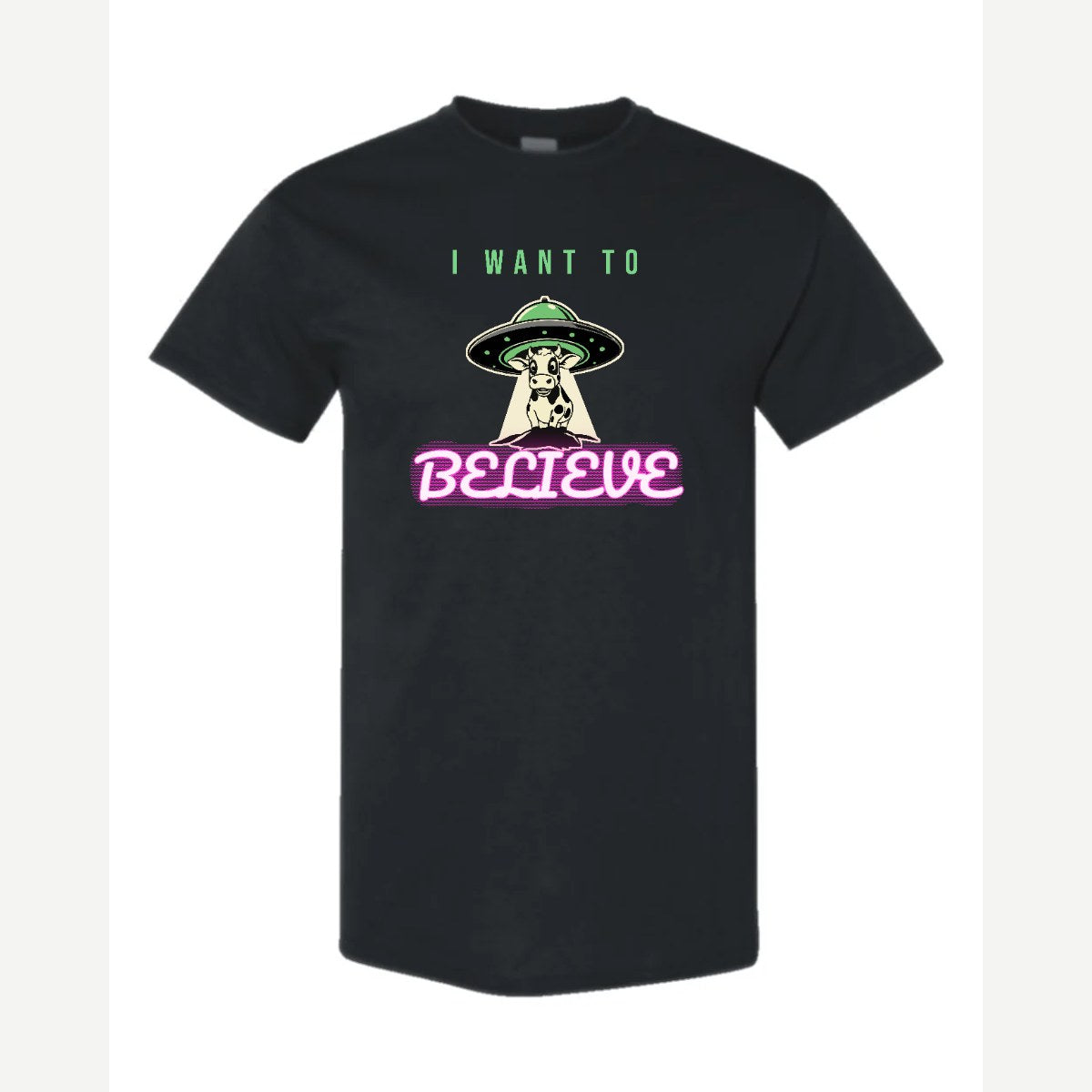I Want to Believe (UFO Cow) — Classic Tee / Black