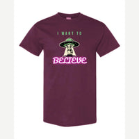 I Want to Believe (UFO Cow) — Classic Tee / Maroon