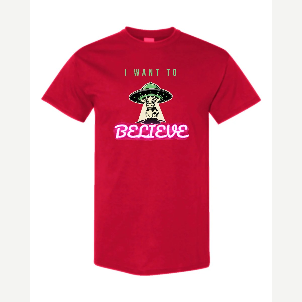 I Want to Believe (UFO Cow) — Classic Tee / Red