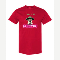 I Want to Believe (UFO Cow) — Classic Tee / Red