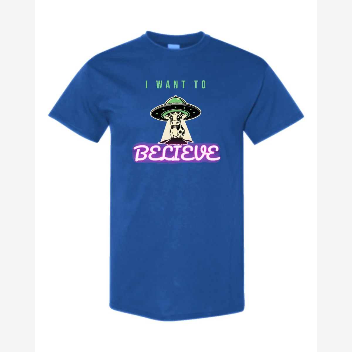 I Want to Believe (UFO Cow) — Classic Tee / Royal