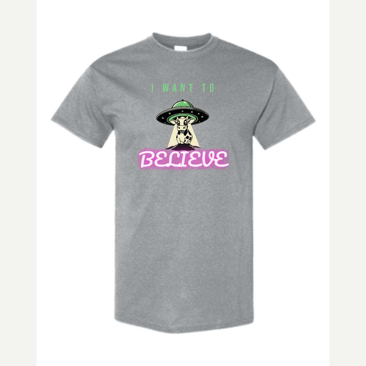 I Want to Believe (UFO Cow) — Classic Tee / Sport Grey