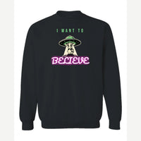 I Want to Believe (UFO Cow) — Crewneck Sweatshirt / Black