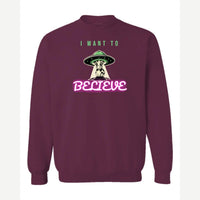 I Want to Believe (UFO Cow) — Crewneck Sweatshirt / Maroon