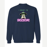 I Want to Believe (UFO Cow) — Crewneck Sweatshirt / Navy