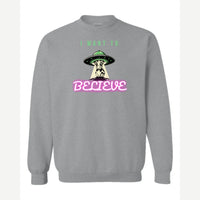 I Want to Believe (UFO Cow) — Crewneck Sweatshirt / Sport Grey