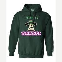 I Want to Believe (UFO Cow) — Hoodie / Forest Green