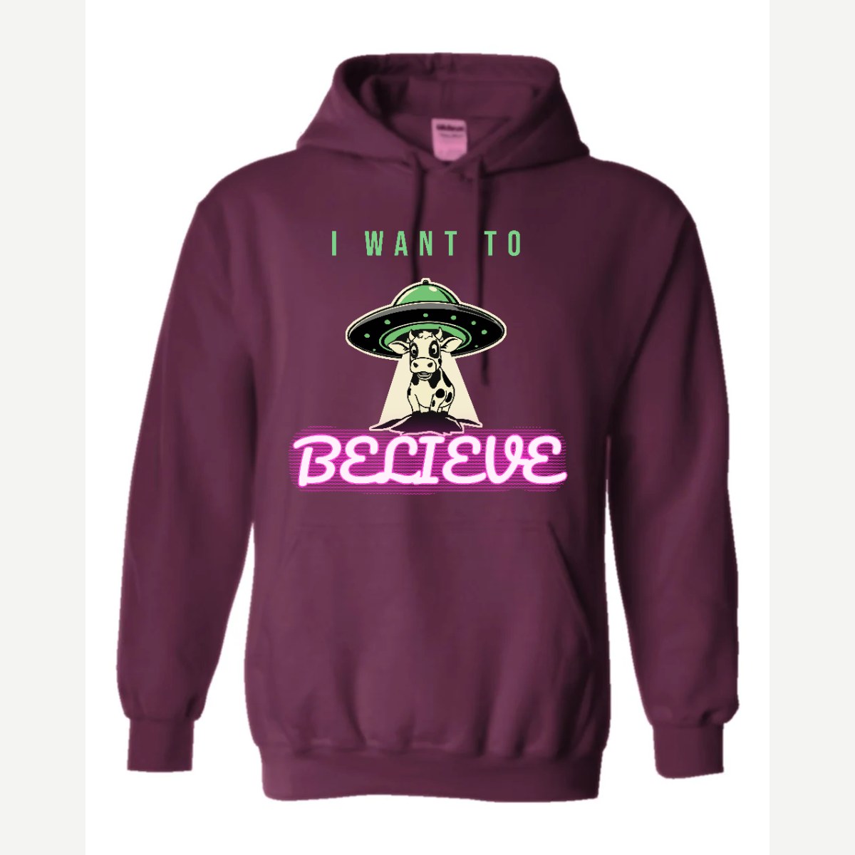 I Want to Believe (UFO Cow) — Hoodie / Maroon